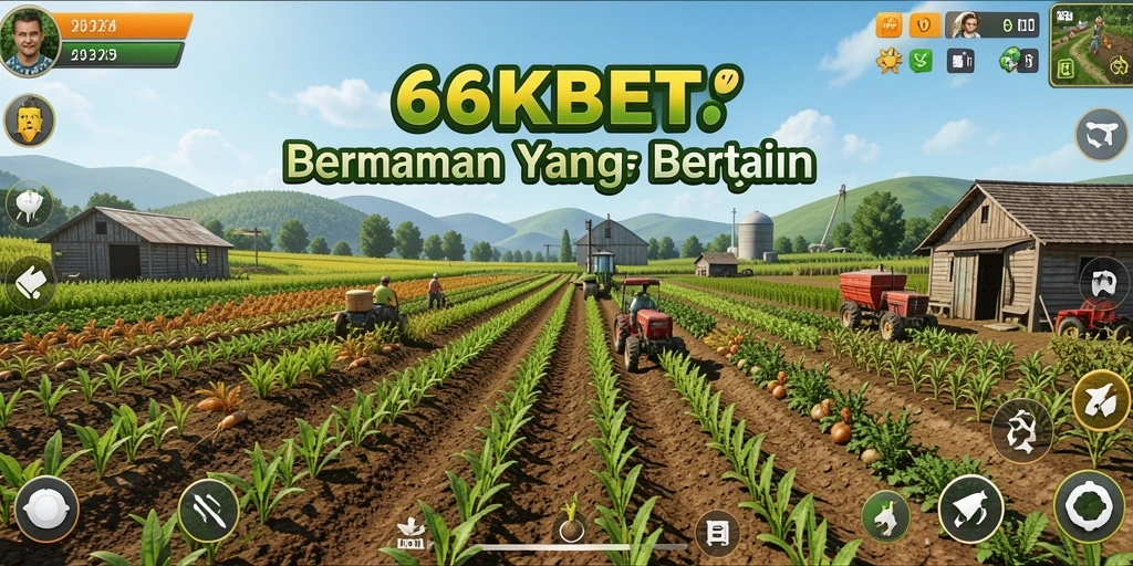 Screenshot utama 66KBET menampilkan pertanian yang indah dan beragam hasil panen.