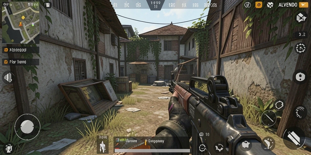 Tampilan menegangkan dari gameplay ALVENDO yang penuh aksi FPS.