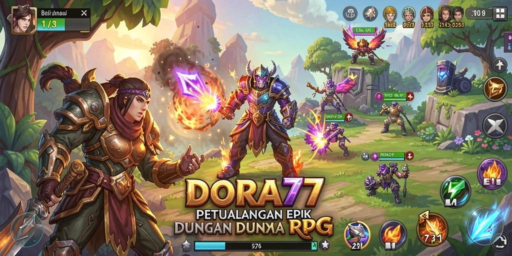 Tampilan gameplay RPG epik di DORA77 dengan karakter beraksi.