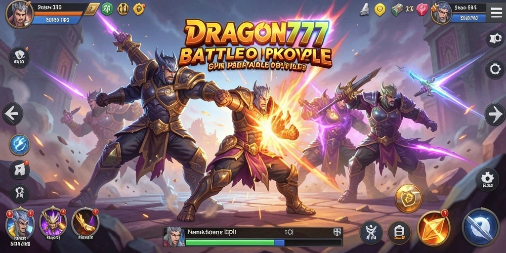 Tangkapan layar gameplay <strong>DRAGON777</strong> yang menunjukkan aksi pertempuran di arena.