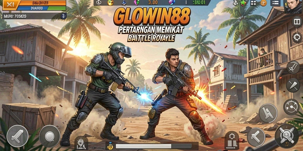 Screenshot gameplay GLOWIN88 menampilkan aksi seru dalam Battle Royale.
