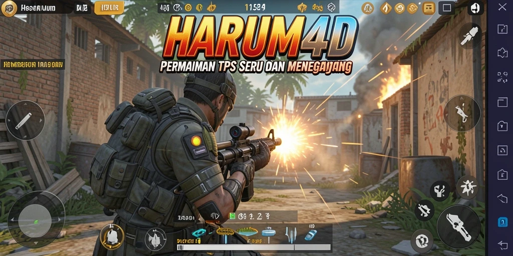 Tampilan gameplay seru di HARUM4D dengan aksi tembak-menembak.