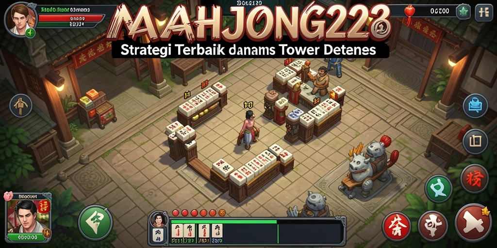 Screenshot gameplay <strong>MAHJONG222</strong> dengan tampilan menara dan musuh.