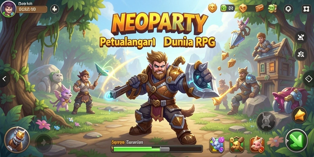 Tangkapan layar <strong>NEOPARTY</strong> menunjukkan serunya bertarung melawan monster di dunia RPG.